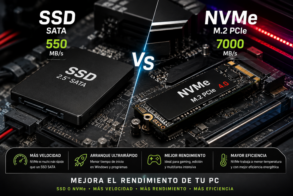 diferencia entre un disco SSD y un NVMe en Vallecas